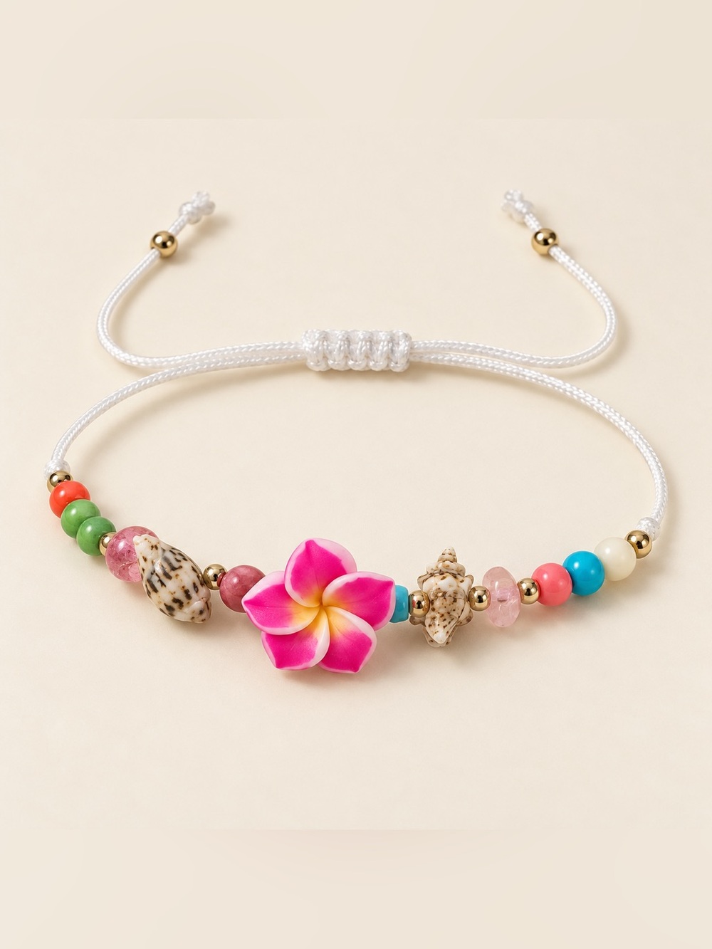 Handmade Plumeria Beaded Adjustable Bracelet